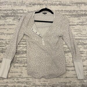 Splendid Beige Leopard Print Long Sleeve Top